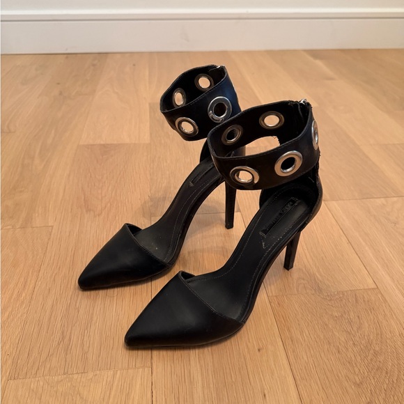 Zara Shoes - Zara Black Pointed Toe Heels with Silver Grommet Detail – Size 37 6.5 7